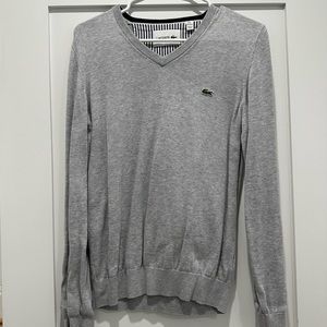 Lacoste gray v neck knit sweater basic high quality crocodile